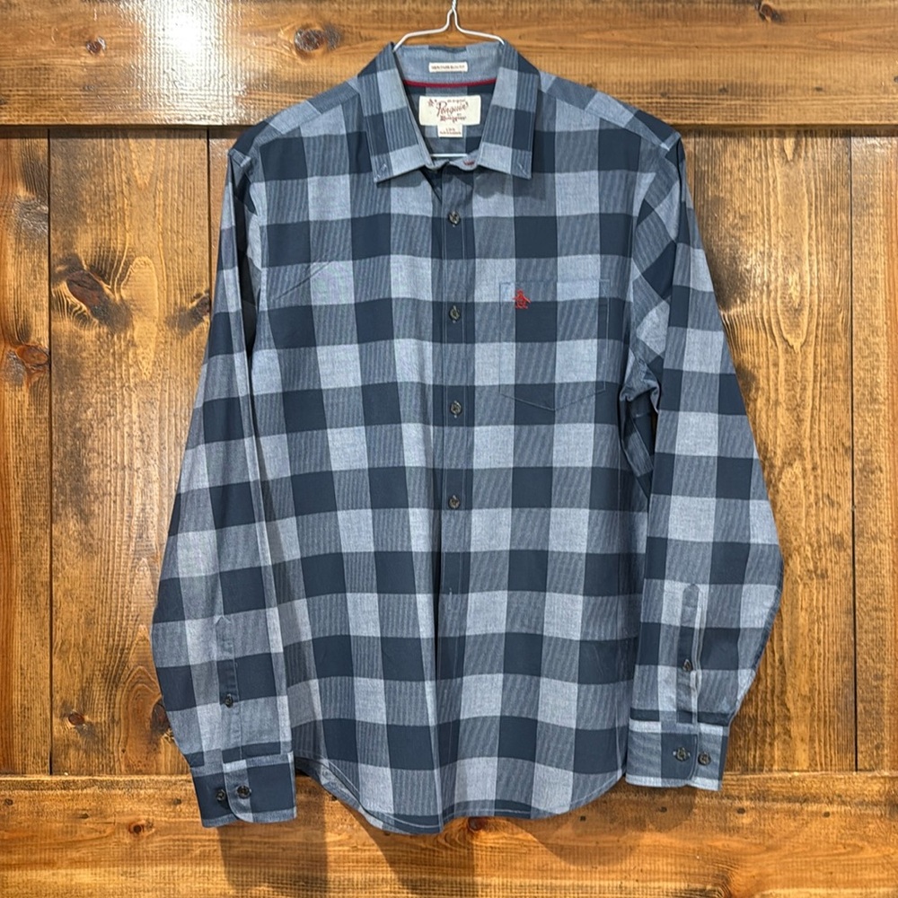 Original Penguin Heritage Slim Fit Shirt Blue Plaid Size Large
